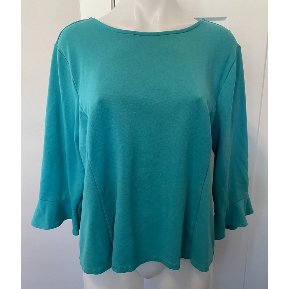 TALBOTS Womens Knit TOP 3/4 Flared Sleeve GREEN Size XLP